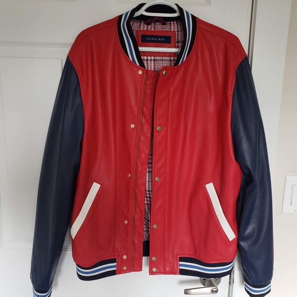 Zara Men's Faux Leather Varsity Jacket - Picture 1 of 4